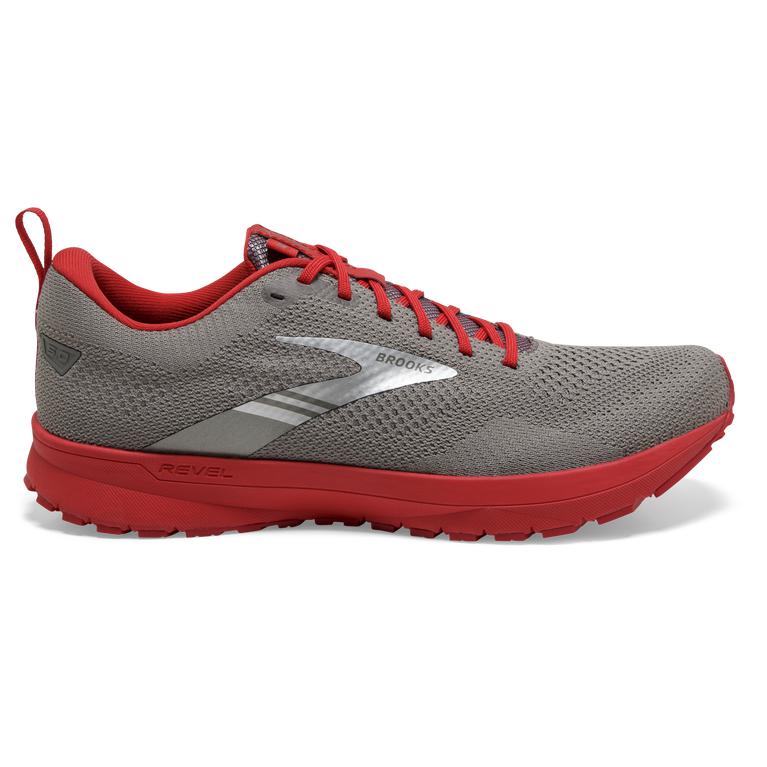 Brooks Revel 5 - Mens Performance Road Running Shoes - Grey/Red (75918HIEN)